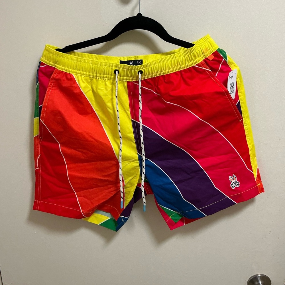 Psycho Bunny Red and Yellow Swim Trunks Dynamic Design